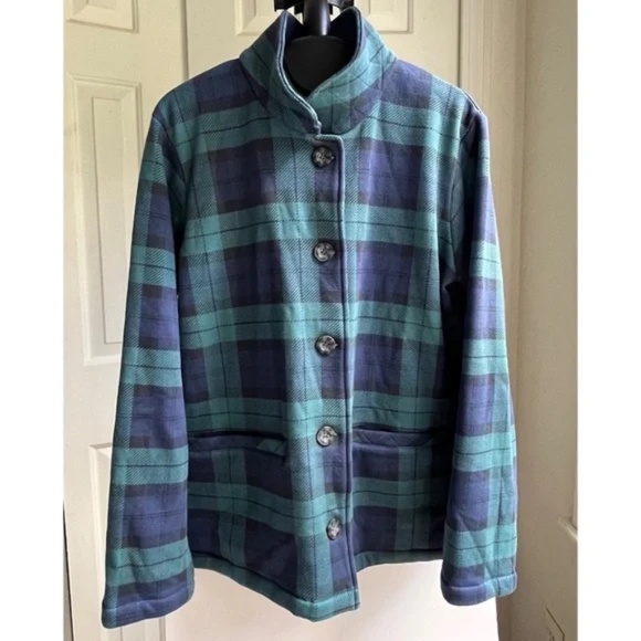 Vermont Country Terry Plaid Fleece Cardigan Sweater Plush Cozy Top Jacket Size M - Picture 1 of 12